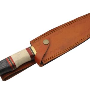 SZCO Supplies 203456 Bone and Wood Handled Outdoor Hunting Knife with Leather Sheath, 11.5" Length