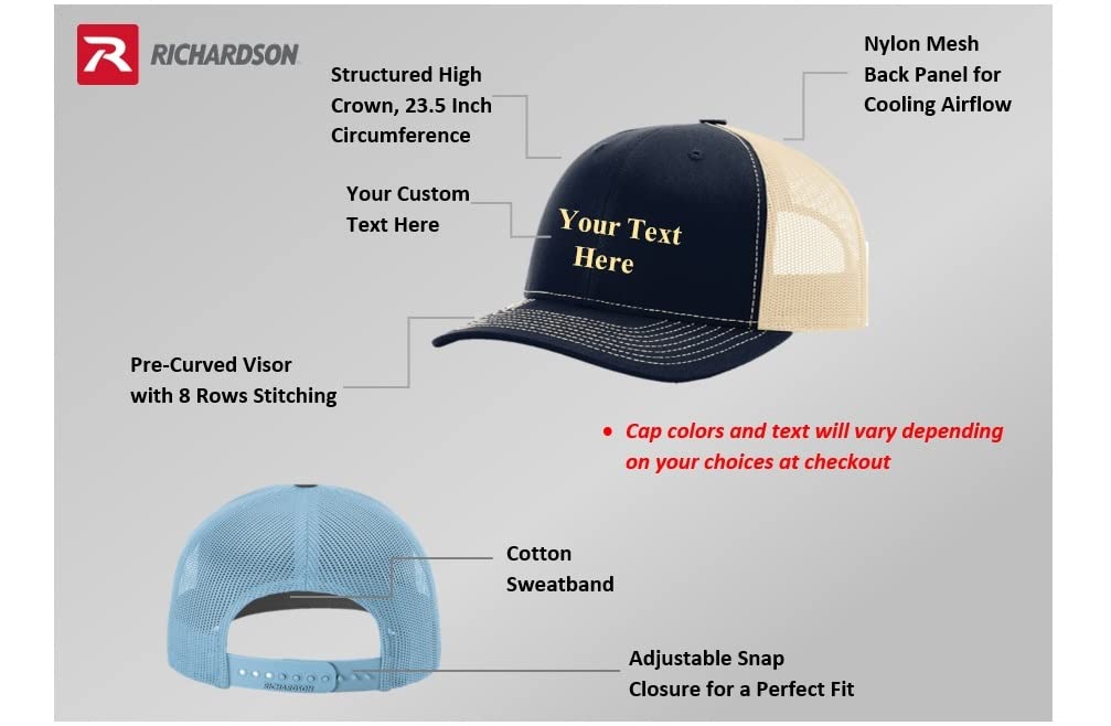 Custom Richardson Mesh Back Trucker Hat with Personalized Text Front & Back for Men – Customize Your Own Unique Hat! (Red/White)