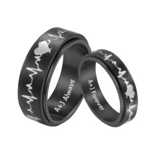 lifashion personalized spinner heartbeat rings for him & her,custom name date love engraved wedding band stainless steel ecg fidget ring inspirations stress relief meditation promise rings