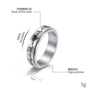 LiFashion Personalized Spinner Heartbeat Rings for Him & Her,Custom Name Date Love Engraved Wedding Band Stainless Steel ECG Fidget Ring Inspirations Stress Relief Meditation Promise Rings