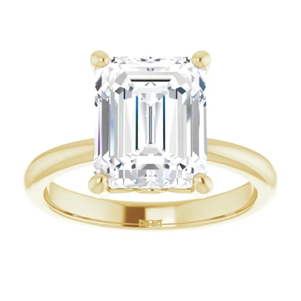 10K Solid Yellow Gold Handmade Engagement Ring, 4 CT Emerald Cut Moissanite Diamond Solitaire Wedding/Bridal Rings for Women/Her, Minimalist Anniversary Ring Gifts (4.5)