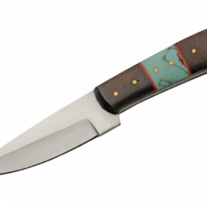 SZCO Supplies 8" Turquoise Resin/Wood Handled Outdoor Hunting Knife With Leather Sheath