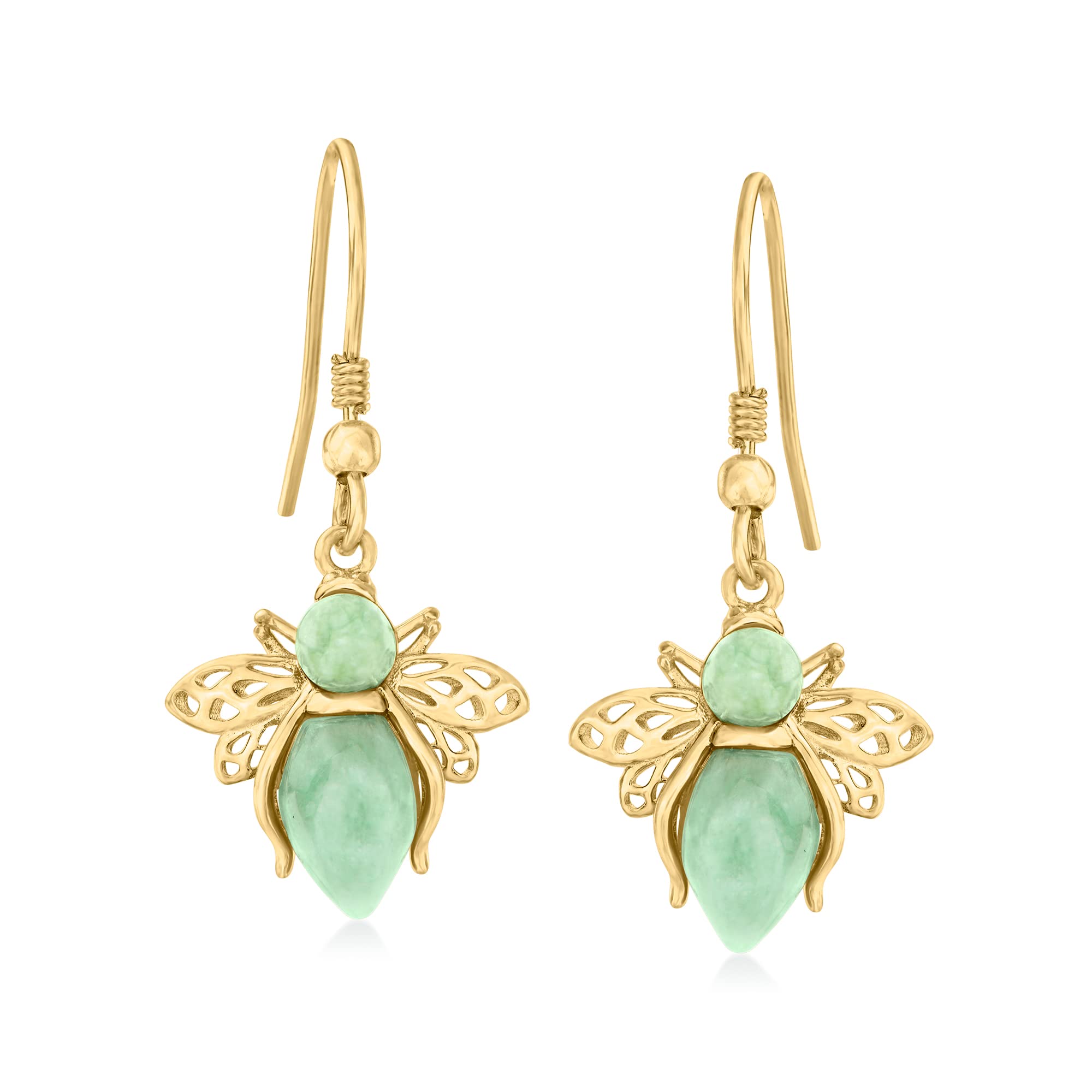 Ross-Simons Jade Bumblebee Drop Earrings in 18kt Gold Over Sterling