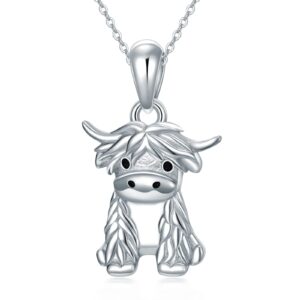 YAFEINI Highland Cow Necklace Sterling Silver Cute Scotland Cow Pendant Jewelry Cow Gifts for Women