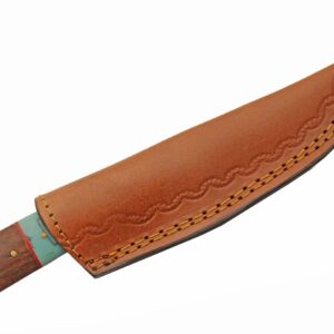 SZCO Supplies 8" Turquoise Resin/Wood Handled Outdoor Hunting Knife With Leather Sheath