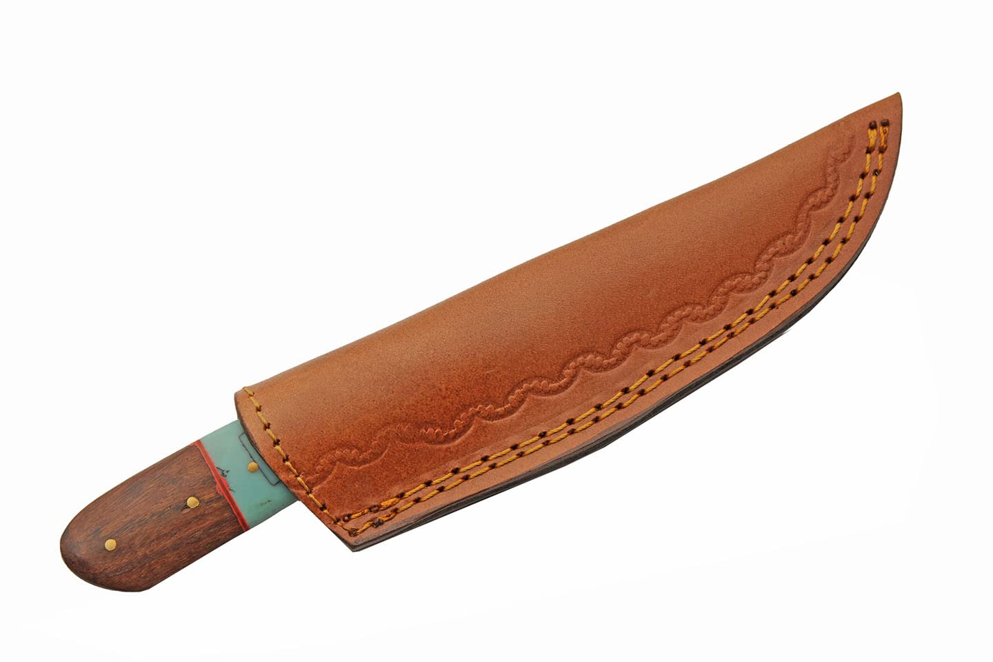 SZCO Supplies 8" Turquoise Resin/Wood Handled Outdoor Hunting Knife With Leather Sheath