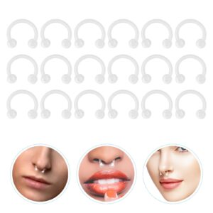 LIFKOME 18 Pcs 18G Clear Nose Rings Flexible Plastic Lip Rings Hoops Acrylic Nose Clear Septum Eyebrow Rings Clear Tragus Cartilage Retainers Plastic Tongue Lip Piercing