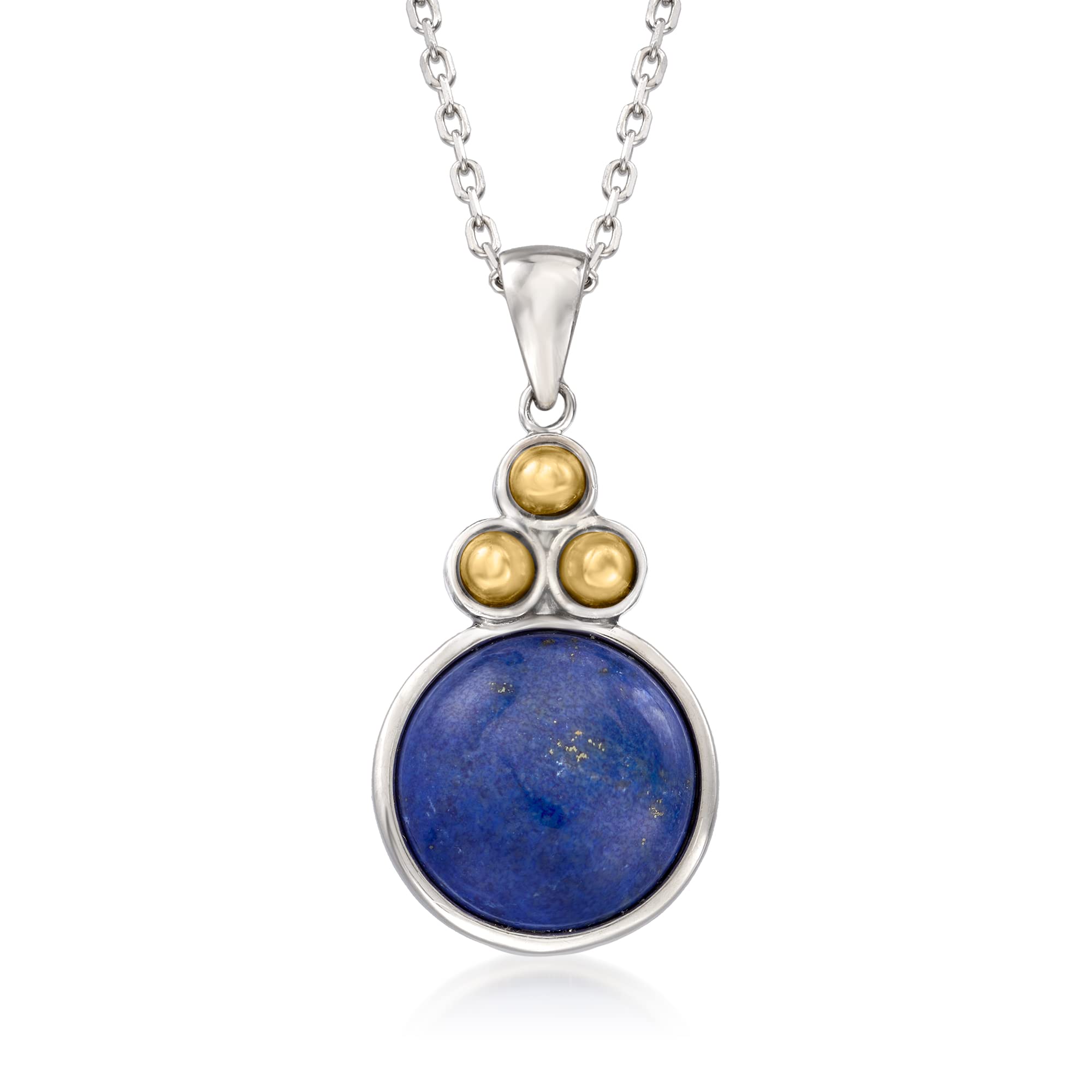 Ross-Simons Lapis Pendant Necklace in Sterling Silver and 14kt Yellow Gold. 18 inches