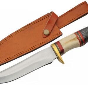 SZCO Supplies 203456 Bone and Wood Handled Outdoor Hunting Knife with Leather Sheath, 11.5" Length