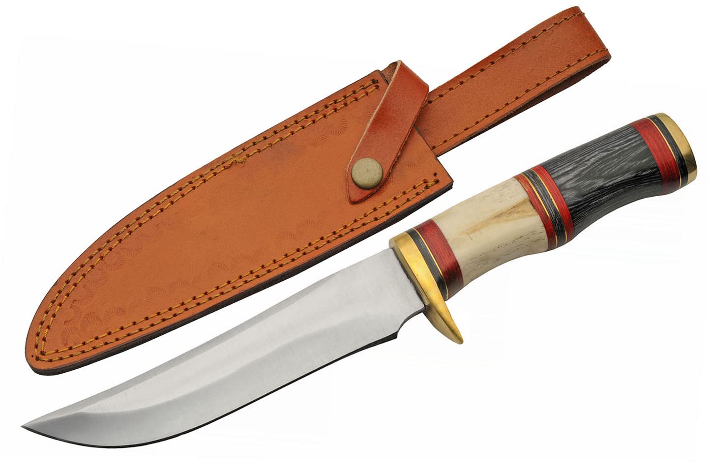 SZCO Supplies 203456 Bone and Wood Handled Outdoor Hunting Knife with Leather Sheath, 11.5" Length