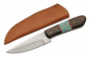 szco supplies 8" turquoise resin/wood handled outdoor hunting knife with leather sheath