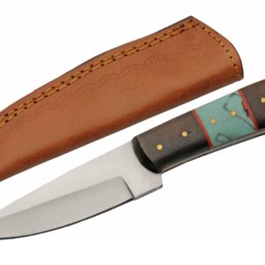 SZCO Supplies 8" Turquoise Resin/Wood Handled Outdoor Hunting Knife With Leather Sheath