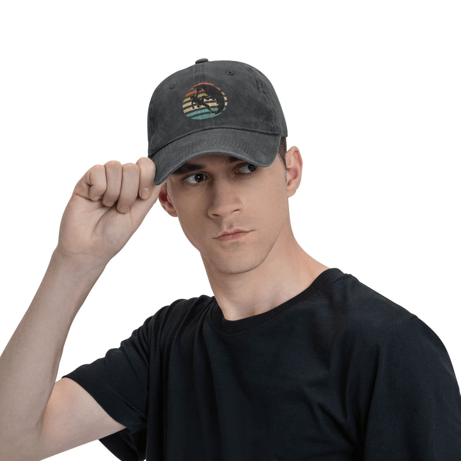 Vintage Rock Climbing Mountain Climber Cotton Baseball Cap Adjustable Washed Twill Low Profile Dad Hat for Men Women Black