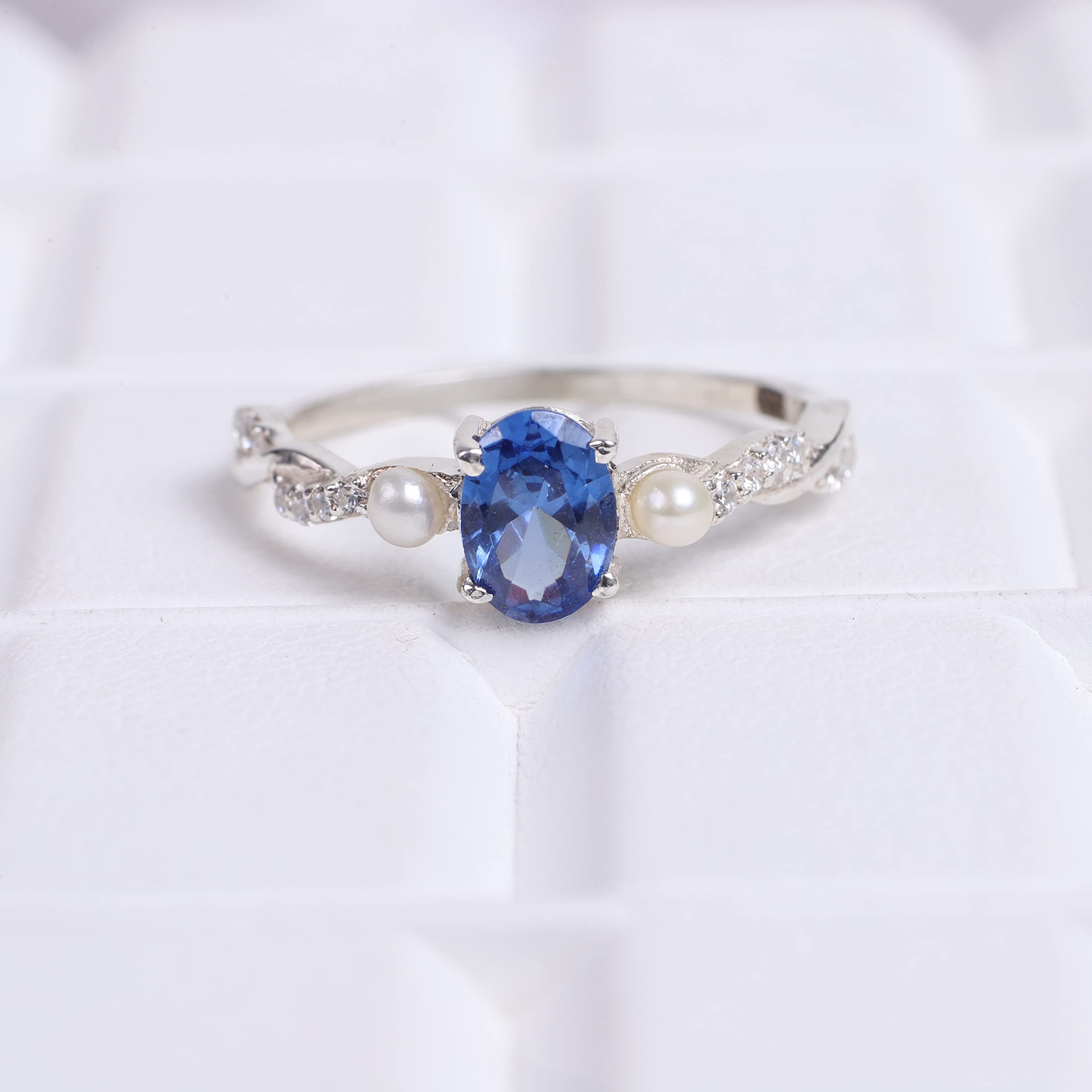 sapphire pearl wedding ring crossover engagement ring 925 sterling silver delicate ring september birthstone gift for mother by kanishka gems jewels