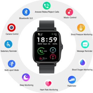 ANDFZ Smart Watch (Answer/Make Call), Smartwatch Fitness Tracker for Android and iOS Phones with Heart Rate Sleep Tracking, Text, Call, Sport Modes, Blood Pressure,Fitness Watch for Women Men