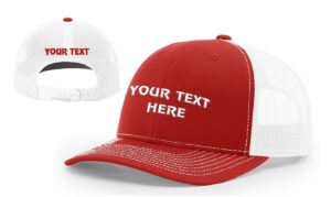 custom richardson mesh back trucker hat with personalized text front & back for men – customize your own unique hat! (red/white)