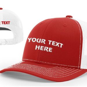 Custom Richardson Mesh Back Trucker Hat with Personalized Text Front & Back for Men – Customize Your Own Unique Hat! (Red/White)