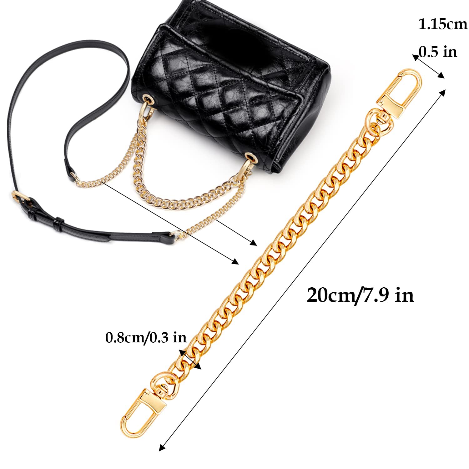 6 PCS Purse Chains DIY Flat Chain Strap Extender Handle Bag Accessories Handbags Shoulder Bag Water Bottle(Classic Gold&Silver&Black)