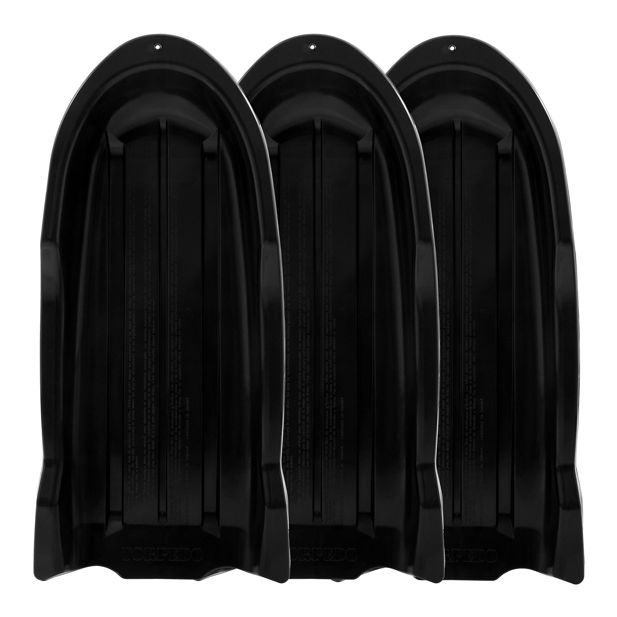 Superio Toboggan Snow Sleds for Kids and Adults, Pack of 3 46" Heavy Duty Plastic Open Back Sliders with Handles and Holes for Pull Ropes- (Ropes Excluded) Kid and Adult Winter Fun (Black)