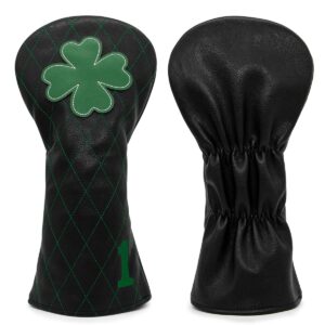 Golf Headcovers Golf Driver Fairway Hybrid Head Cover Golf Blade Mallet Putter Cover Lucky Clover Cross Pattern Premium Leather Driver Fairway(FW) Wood Hybrid(UT) with Number Tags