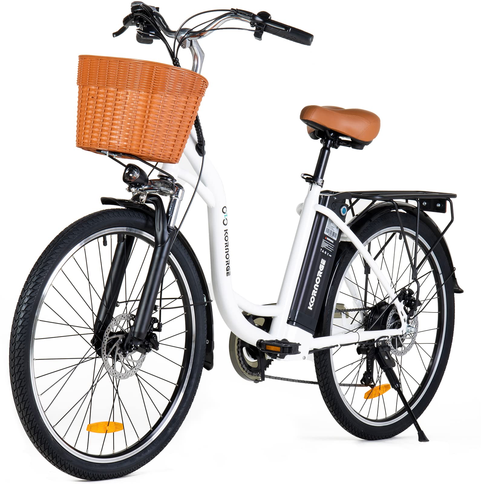 Electric Bike for Adult - 26" City Cruiser Electric Bicycle 350W Motor-12.5 Ah Removable Battery-Up to 40 Miles,Shimano 6-Speed and Dual Shock Absorber,City Electric Commuter Bike for Adults (White)