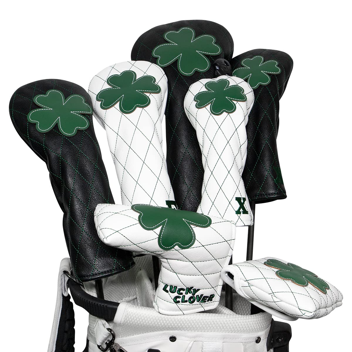 Golf Headcovers Golf Driver Fairway Hybrid Head Cover Golf Blade Mallet Putter Cover Lucky Clover Cross Pattern Premium Leather Driver Fairway(FW) Wood Hybrid(UT) with Number Tags