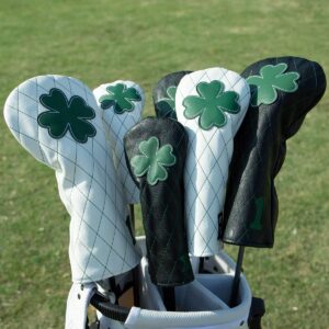 Golf Headcovers Golf Driver Fairway Hybrid Head Cover Golf Blade Mallet Putter Cover Lucky Clover Cross Pattern Premium Leather Driver Fairway(FW) Wood Hybrid(UT) with Number Tags