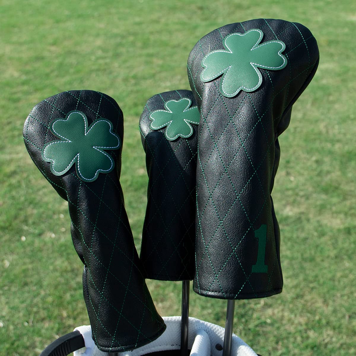 Golf Headcovers Golf Driver Fairway Hybrid Head Cover Golf Blade Mallet Putter Cover Lucky Clover Cross Pattern Premium Leather Driver Fairway(FW) Wood Hybrid(UT) with Number Tags