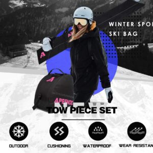 AIRTTUZ Padded Two-Piece Ski and Boot Bag Combo Water-Resistant Ski Boot Travel Bag Fit Skis Up to 200 cm & Boots Size 13 With 5mm Foam Ski Gear Bag.