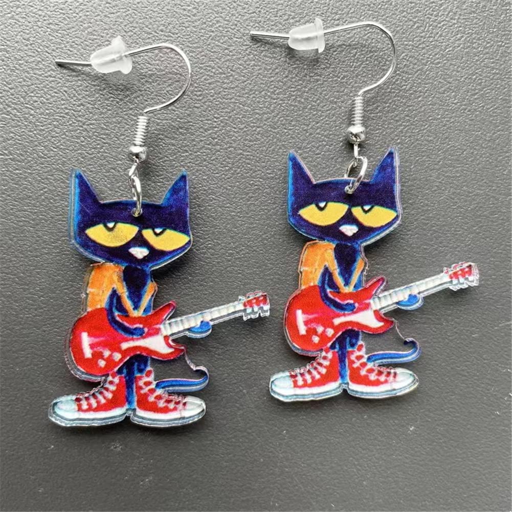 Cute Animal Acrylic Red Dog Dangle Drop Earrings Funny Creative Charm Cartoon Guitar Cat Earrings for Women Jewelry Gifts (Cat Acrylic Earrings)