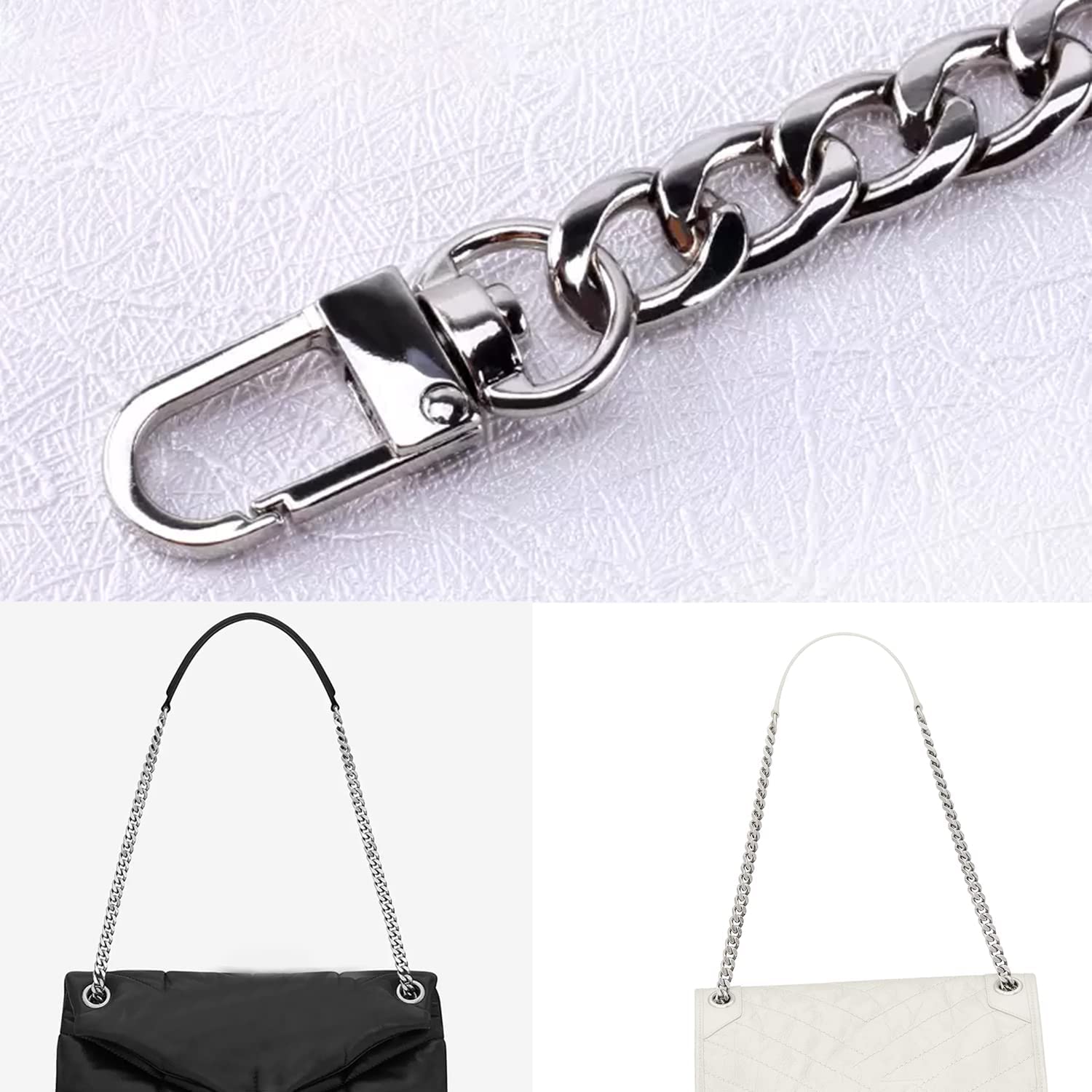 6 PCS Purse Chains DIY Flat Chain Strap Extender Handle Bag Accessories Handbags Shoulder Bag Water Bottle(Classic Gold&Silver&Black)