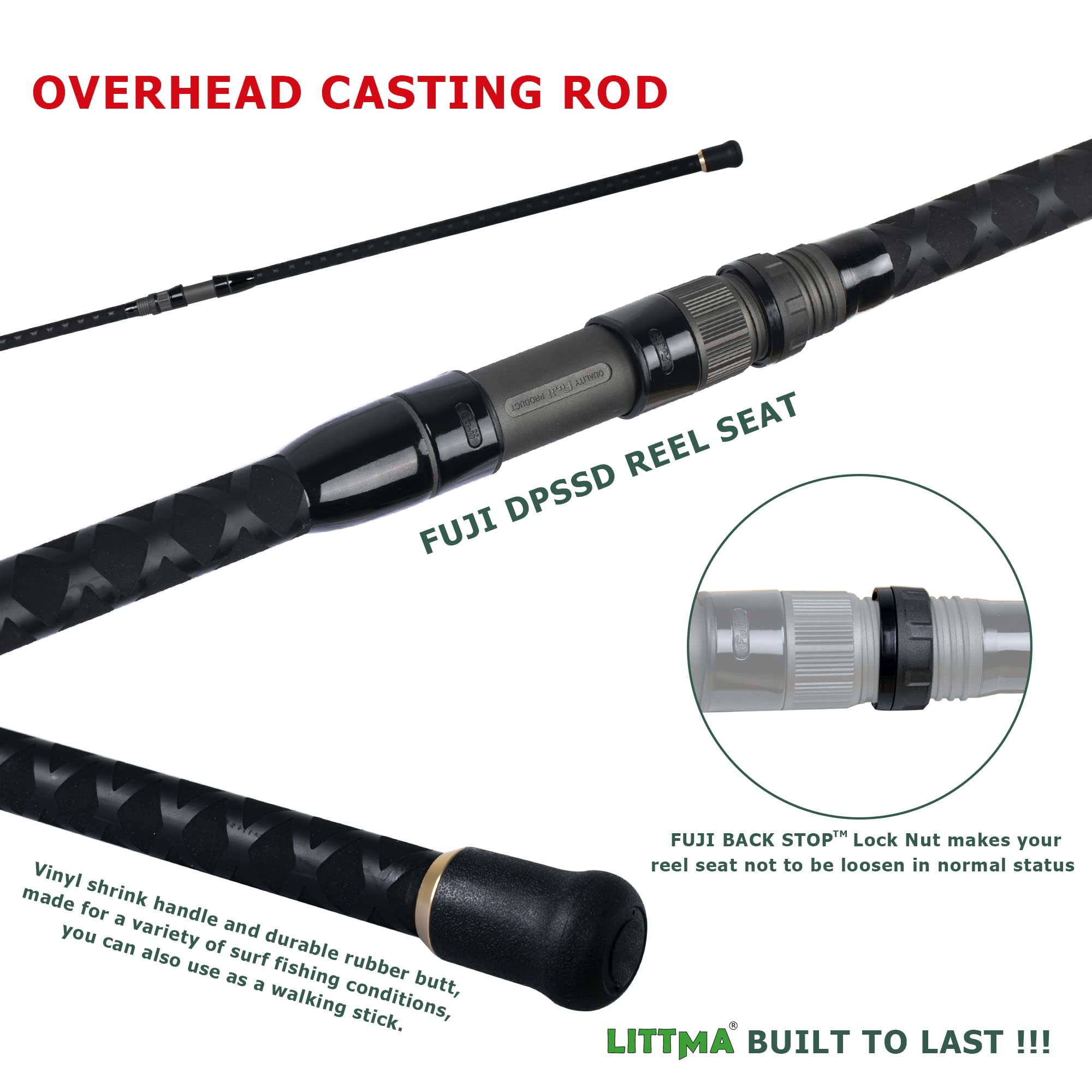 LITTMA LITTMA-Conventional Surf Casting Rod with Fuji Ring Surf Rods Saltwater 12ft Heavy 9ft 10ft 11ft Graphite Surf Rod Surf Casting Rod Portable Rod Surf Rod Saltwater Surf Rod Barra de Surf