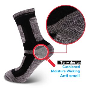 YUEDGE Mens Socks Mositrue Wicking Comfort Work Socks Padded Winter Boot Socks Thick Casual Athletic Socks For Men Size 10-13, 5 Pairs