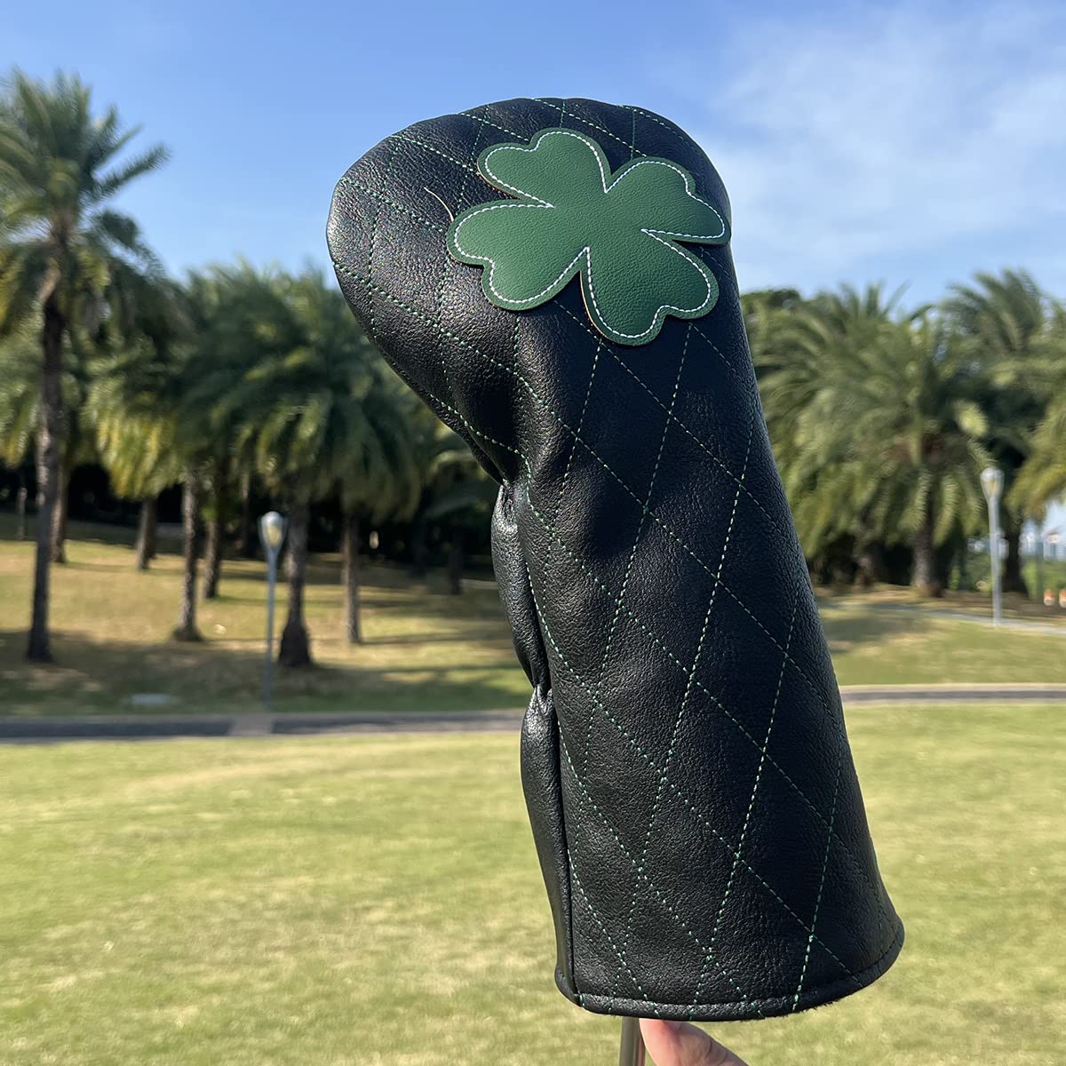 Golf Headcovers Golf Driver Fairway Hybrid Head Cover Golf Blade Mallet Putter Cover Lucky Clover Cross Pattern Premium Leather Driver Fairway(FW) Wood Hybrid(UT) with Number Tags