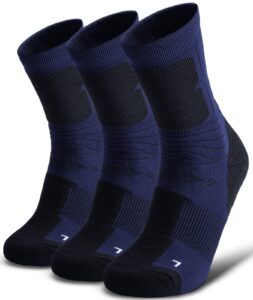 shesmiled merino wool hiking walking crew socks 3 pack, cushion, quick dry, anti blister for snow boots winter thermal, cold weather outdoor sports toe warm, arch compression, large, navy blue