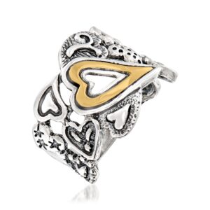 Ross-Simons Sterling Silver and 14kt Yellow Gold Openwork Heart Ring. Size 10