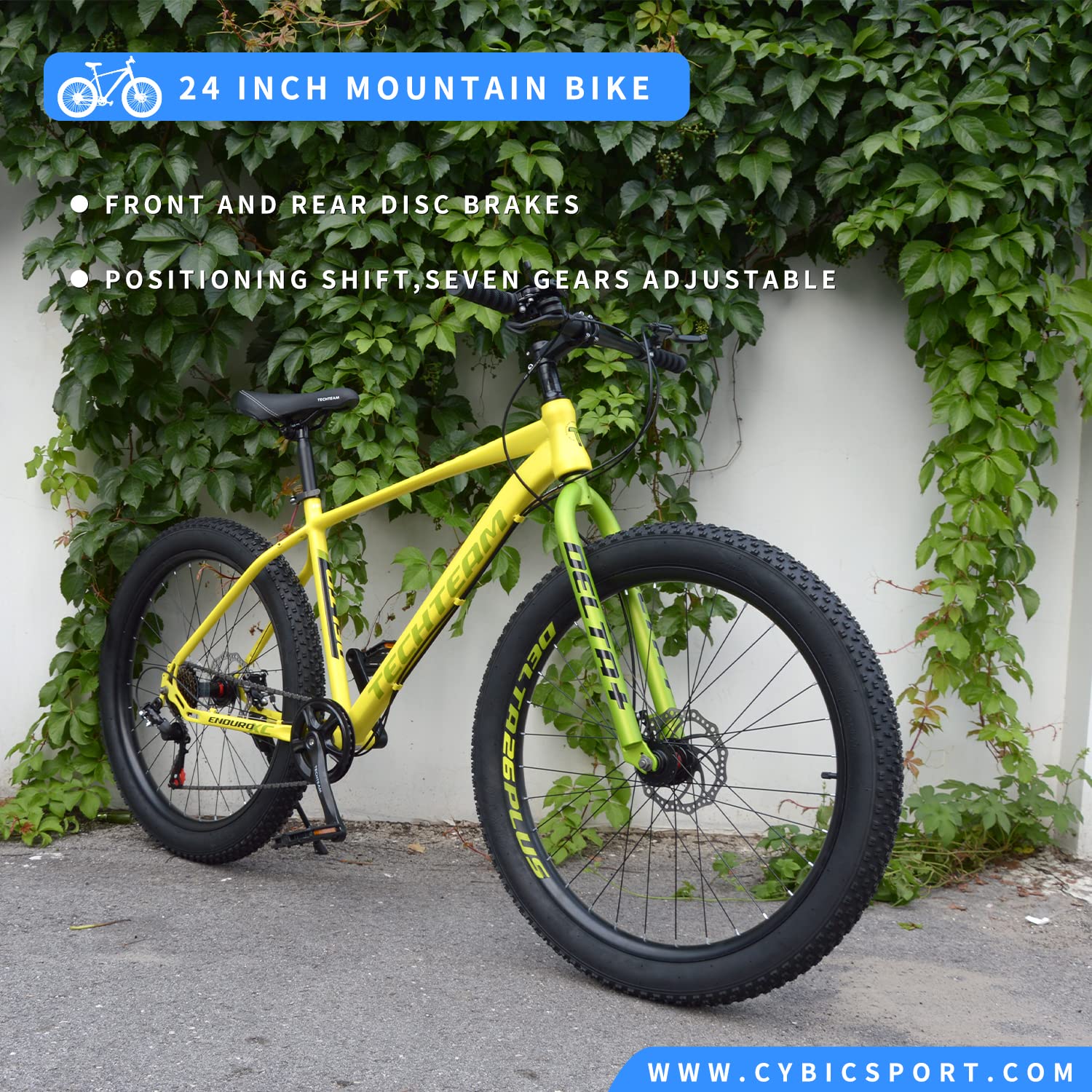 26 Inch Mountain Bike, Mens Fat Tire Bycycle, 26-Inch Wheels, 3-Inch Wide Tire,7-Speed, Steel Frame, Double Disc Brake