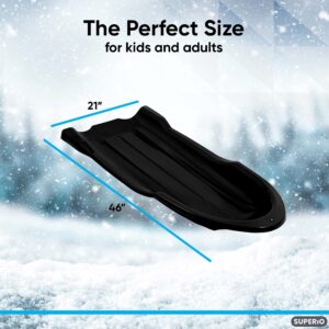 Superio 46" Toboggan Snow Sleds for Kids and Adults, 4 Pack Heavy Duty Plastic Open Back Sliders with Handles and Hole for Pull Ropes- (Ropes Excluded) (Black)