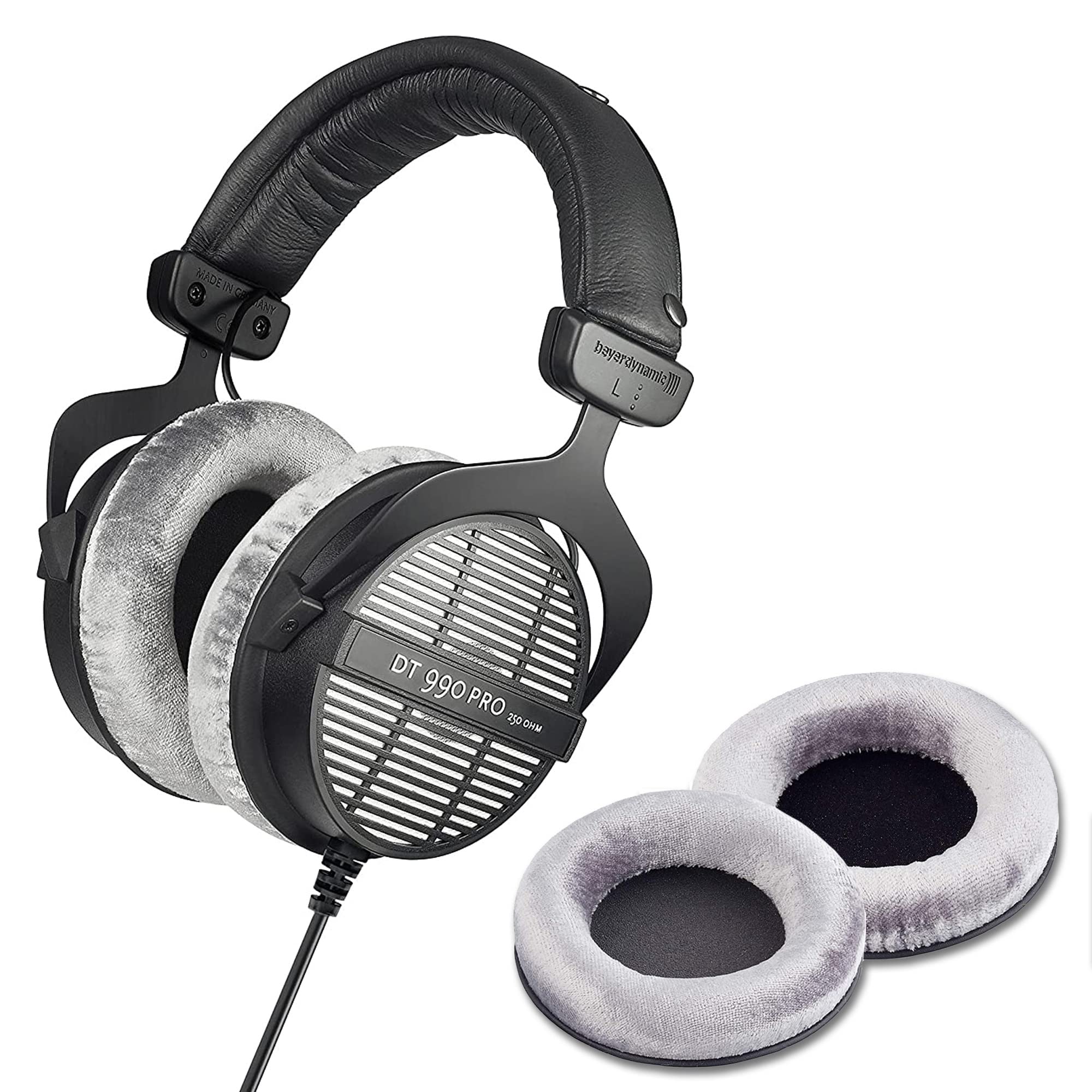 beyerdynamic DT 990 Pro 250 ohm Over-Ear Studio Headphones for Mixing, Mastering, and Editing (with Extra Grey earpad Bundle)