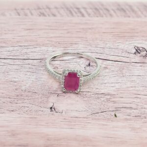 KOKAV 14K White Gold Genuine Ruby 1 Ct Emerald Cut with Diamonds Ring, Size 7