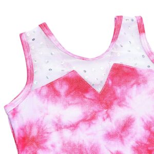 Leotard for Girls Gymnastics Rainbow Dancewear Fashion Tie Dye Sparkle Mesh Spliced Toddler Kids 3-4 Years, Pink Tie Dye