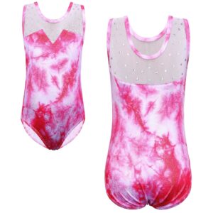 Leotard for Girls Gymnastics Rainbow Dancewear Fashion Tie Dye Sparkle Mesh Spliced Toddler Kids 3-4 Years, Pink Tie Dye