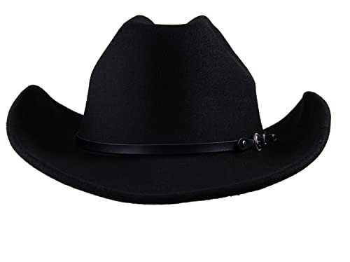 UwantC Faux Felt Cowboy Hats for Men Women Western Cowgirl Hat with Buckle Black One Size