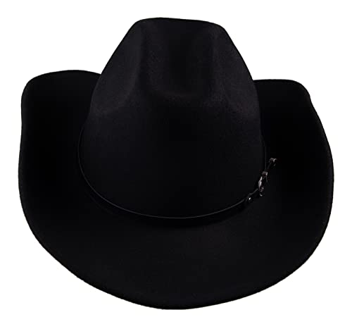 UwantC Faux Felt Cowboy Hats for Men Women Western Cowgirl Hat with Buckle Black One Size