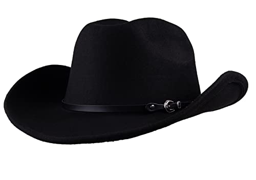 UwantC Faux Felt Cowboy Hats for Men Women Western Cowgirl Hat with Buckle Black One Size