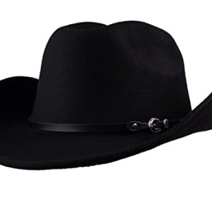 UwantC Faux Felt Cowboy Hats for Men Women Western Cowgirl Hat with Buckle Black One Size