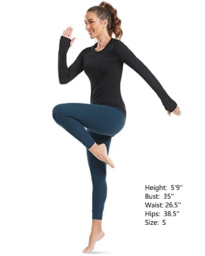 Stelle Womens Breathable Seamless Shirt with Thumb Holes for Yoga Sports Running Workout Athletic Slim Fit, Black, Small, Long Sleeve