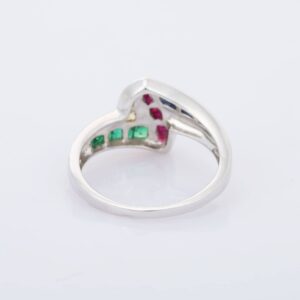 Silver hub Emerald Ruby Sapphire Statement 925 Sterling Silver Engagement Ring