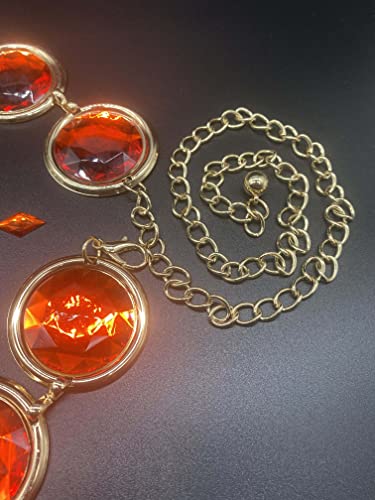 Women Anime Cosplay Waist Belt Stone Chain Halloween Adjustable (Red Rhinestone Set)