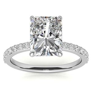 10K Solid White Gold Handmade Engagement Ring 2 CT Radiant Cut Moissanite Diamond Solitaire Wedding/Bridal Ring for Womens/Her Propose Ring Set (10.5)